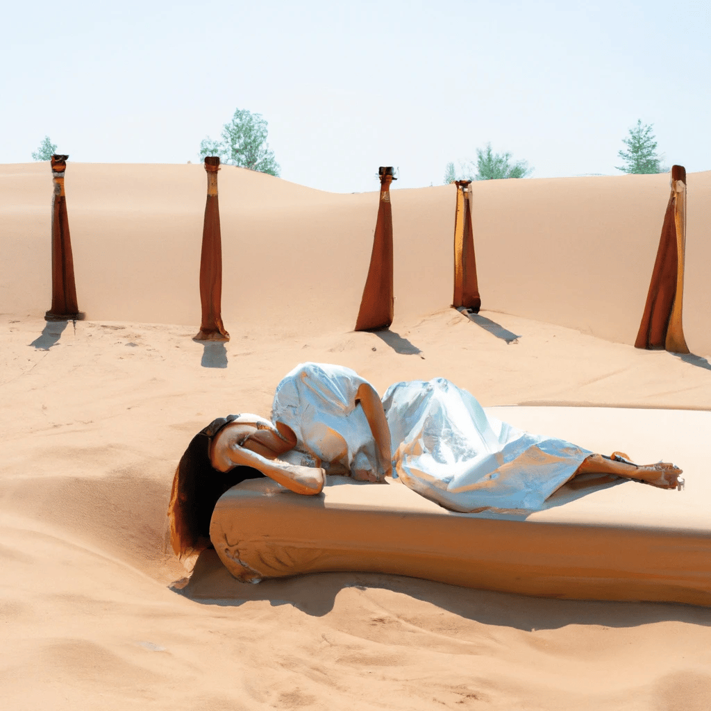 mujer durmiendo en el desierto con mucho calor