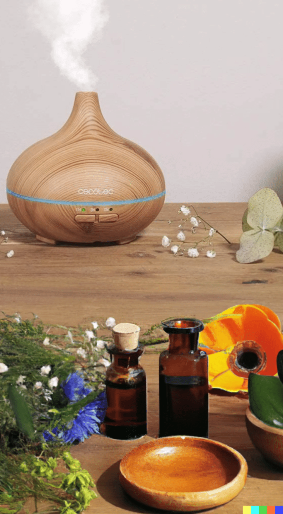 difusor de aromas con aceites esenciales y flores