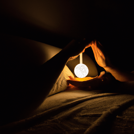 Luna anciana abraza lámpara de sal sobre cama, simbolizando qué luz es buena para dormir
