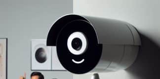 Cámaras de seguridad que funcionan con internet: explorando sus ventajas cámaras de seguridad funcionan con internet Una cámara de seguridad con rostro amigable y ojos en forma de lentes de cámara y una familia disfruta de una noche de película