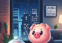 Cómo ahorrar dinero en casa y mejorar tus finanzas personales ahorrar dinero en casa Ahorra en casa y alcanza tus sueños Una cerdita rosa con delantal y alcancía se prepara para un futuro brillante junto a su plan de ahorro financiero