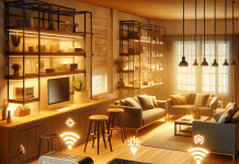 Regleta WiFi: Análisis Comparativo de la Tira de Alimentación Inteligente Regleta tira de Alimentación Inteligente Wifi en un hogar moderno controlando diversos electrodomésticos en un ambiente cálido y contemporáneo