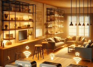 Regleta WiFi: Análisis Comparativo de la Tira de Alimentación Inteligente Regleta tira de Alimentación Inteligente Wifi en un hogar moderno controlando diversos electrodomésticos en un ambiente cálido y contemporáneo