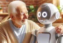 La ayuda para ancianos en casa: el secreto para una vejez plena y satisfactoria ayuda para ancianos en casa un amable robot cuidador de aspecto humanoide sostiene la mano arrugada de un anciano Con una sonrisa cálida y ojos compasivos
