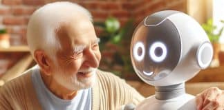 La ayuda para ancianos en casa: el secreto para una vejez plena y satisfactoria ayuda para ancianos en casa un amable robot cuidador de aspecto humanoide sostiene la mano arrugada de un anciano Con una sonrisa cálida y ojos compasivos