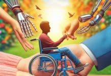 Cómo ser parte del cambio al ayudar a personas con discapacidad ayudar a personas con discapacidad dos manos amigables y cálidas se entrelazan con cuidado Una mano representada por una silla de ruedas, simboliza a una persona con discapacidad