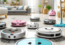 Ranking: Análisis Comparativo de los Mejores Robots Aspiradora y Friegasuelos del Mercado mejor robot aspiradora y friegasuelos sonrientes y diferentes modelos en un piso reluciente