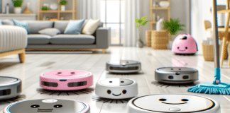Ranking: Análisis Comparativo de los Mejores Robots Aspiradora y Friegasuelos del Mercado mejor robot aspiradora y friegasuelos sonrientes y diferentes modelos en un piso reluciente