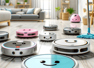 Ranking: Análisis Comparativo de los Mejores Robots Aspiradora y Friegasuelos del Mercado mejor robot aspiradora y friegasuelos sonrientes y diferentes modelos en un piso reluciente