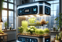Sistema hidropónico inteligente: análisis comparativo para el cultivo en casa sistema hidropónico inteligente futurista presenta un sistema de crecimiento de plantas sin tierra con luces LED brillantes