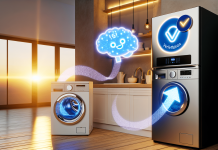 La revolución de LG ThinQ AI: un hogar que evoluciona y se cuida de forma inteligente LG ThinQ AI ThinQ UP ThinQ Care Descubre la Evolución Inteligente Electrodomésticos LG en un Hogar Europeo Moderno al Atardecer