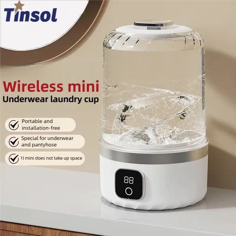 Lavadora eléctrica inalámbrica de 1L, carga USB, ajuste de 2 velocidades para calcetines de viaje, ropa interior, pequeña lavadora portátil