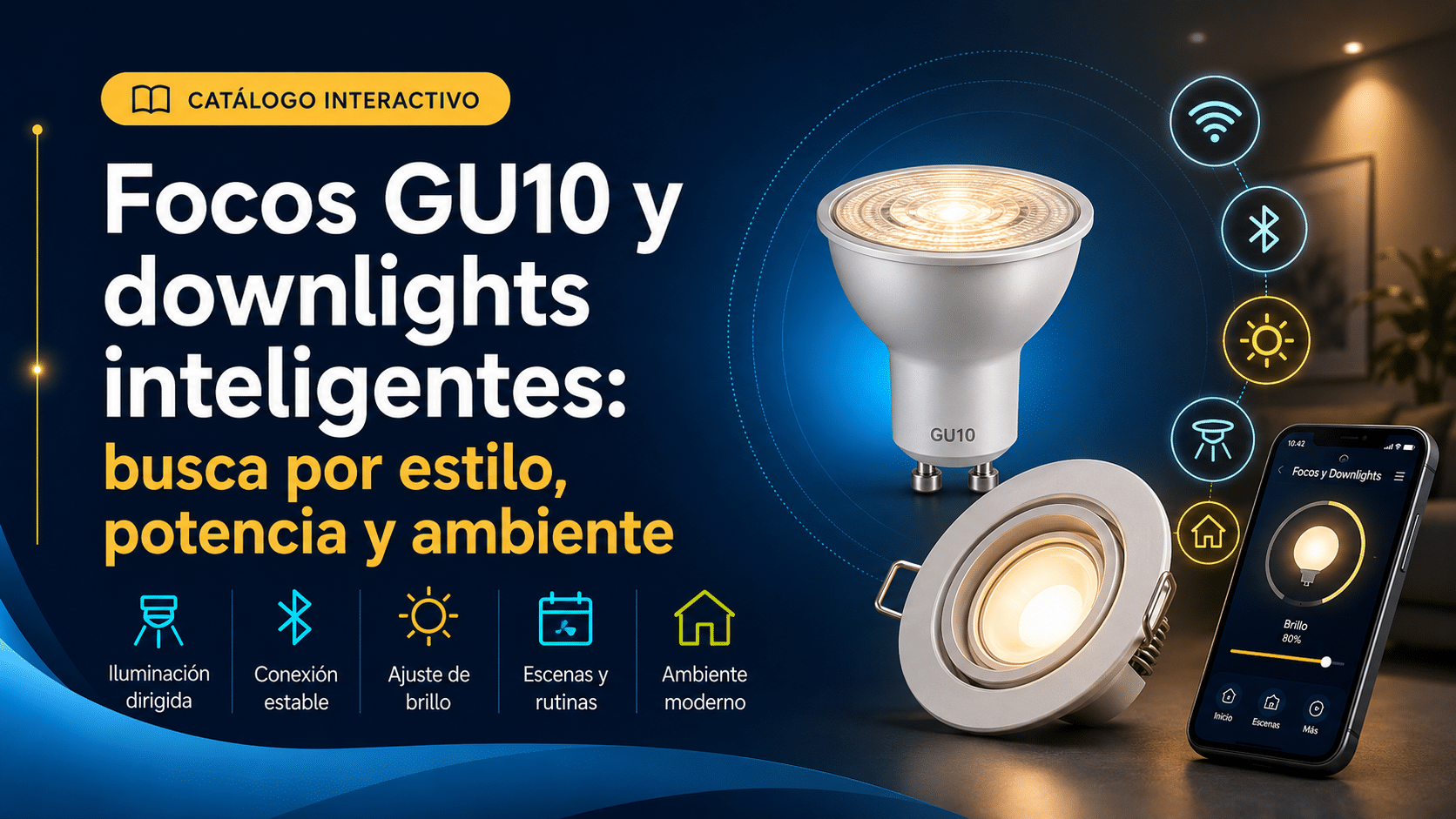 Focos GU10 y downlights inteligentes: busca por estilo, potencia y ambiente