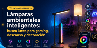 Lámparas ambientales inteligentes: busca luces para gaming, descanso y decoración Encuentra lámparas ambientales inteligentes para gaming, escritorio, dormitorio o sala. Compara luces RGB, diseños y precios fácilmente.