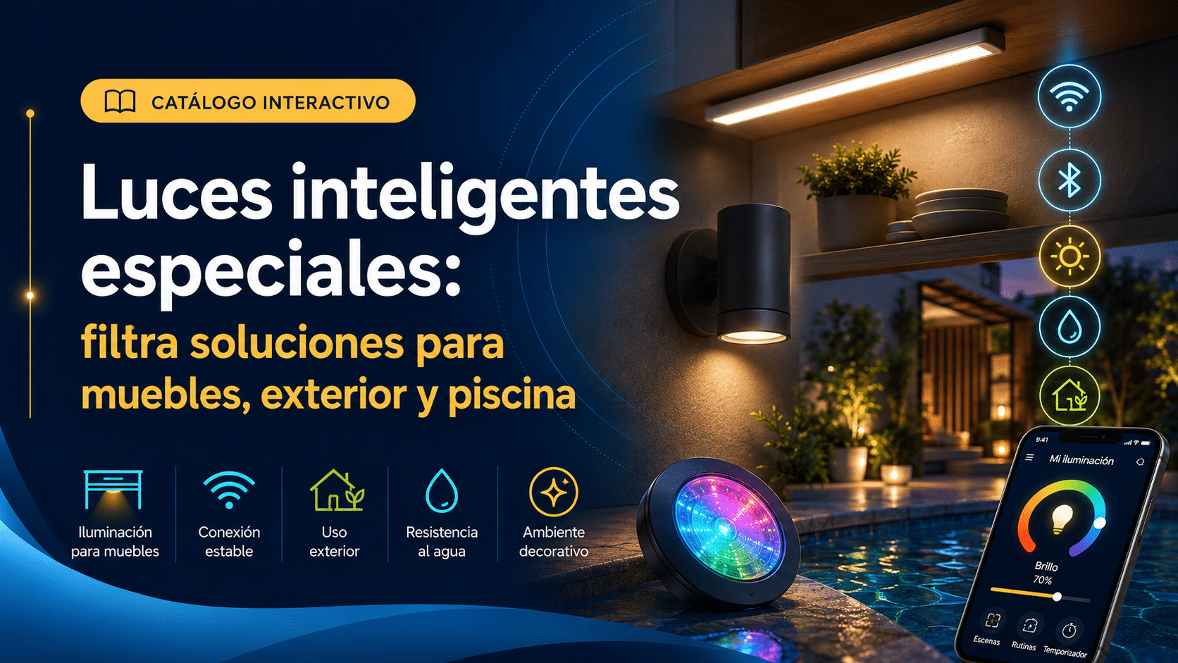 Luces inteligentes especiales: filtra soluciones para muebles, exterior y piscina