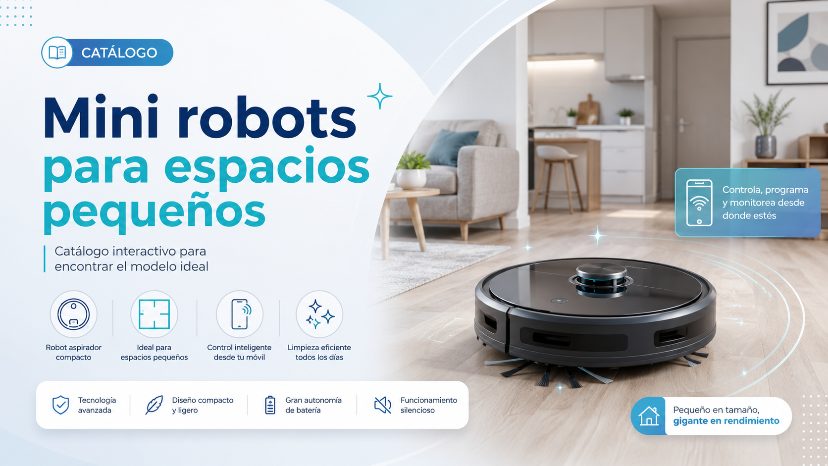 Portada del catálogo Mini robot aspiradora para espacios pequeños